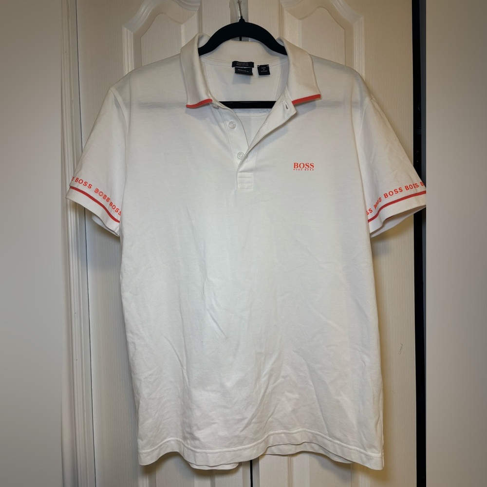 BOSS - White and Orange Polo Shirt for Men in Size L - Picture 2 of 10